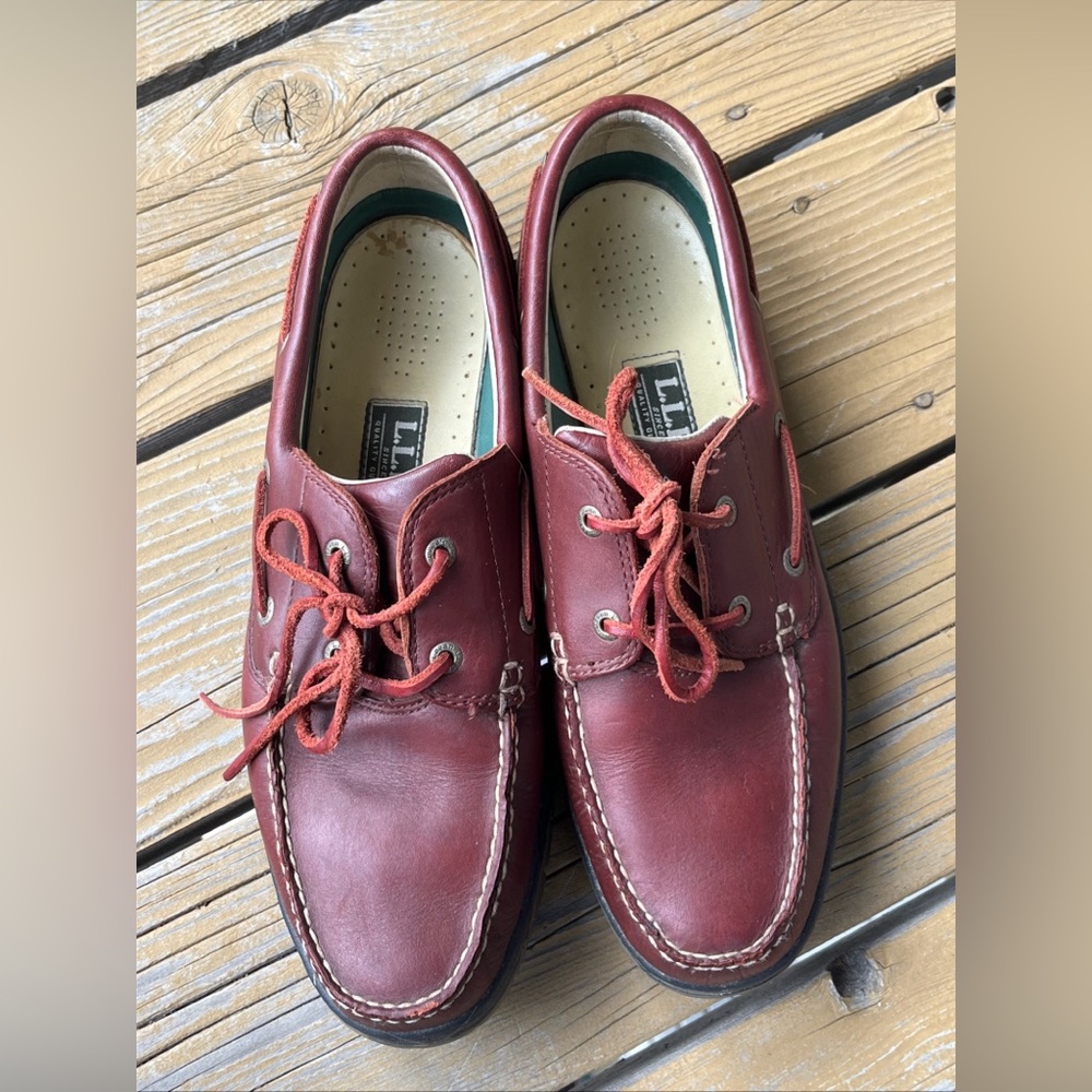 LL BEAN Oxblood Leather Double Bottom 2 Eyed Boat/Deck Shoes Men Sz:11 M w/ShTr